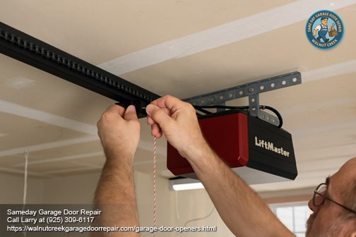 Technician repairing or replacing a LiftMaster garage door opener